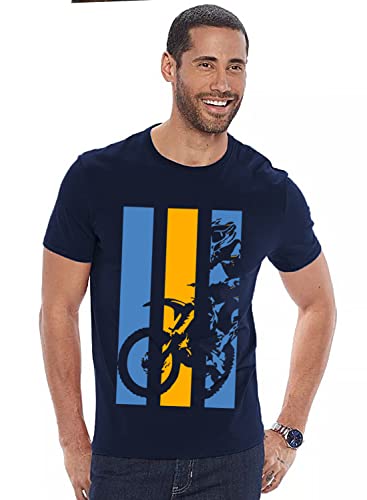 ADRO Mens Bike Rider Printed Cotton T-Shirt (RN22-2-BIK-NB_Navy_XL)