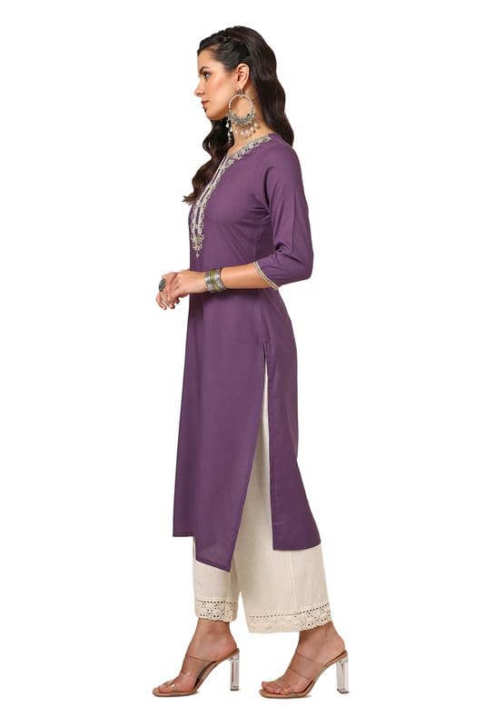 Soch Womens Purple Rayon Embroidered Kurta With Sequence Work