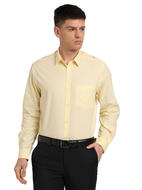 Turtle Men 100% Cotton Slim Fit Yellow Solid Formal Shirt