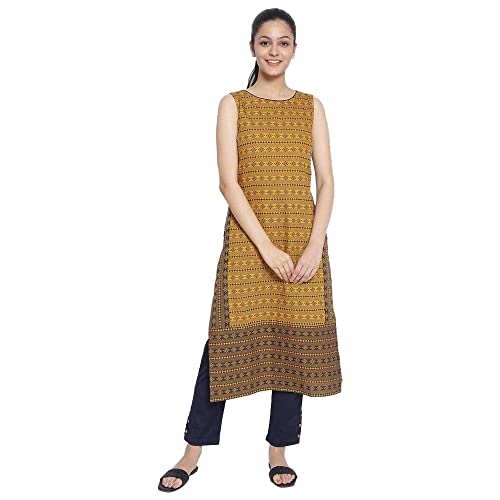 Aurelia Womens Cotton Regular Fit Round Neck Below Knee Kurta (S21AUA11855-P)