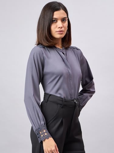Style Quotient Women Solid Grey Polymoss Regular Fit Formal Shirt