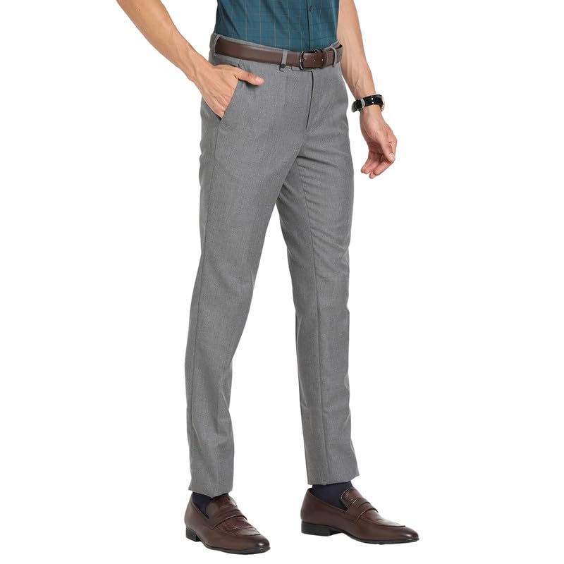 Turtle Men Poly Viscose Grey Solids Slim Fit Formal Trouser