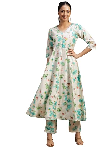 Libas WomenS Silk Blend Printed Kurta Set (35723_Off White