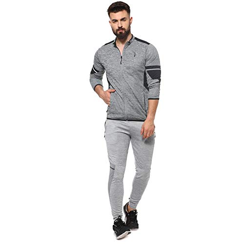 Campus Sutra Mens Grey & Black Colour-Blocked Dri-Fit Activewear Jacket Regular Fit for Casual Wear | Structured Jacket Crafted
