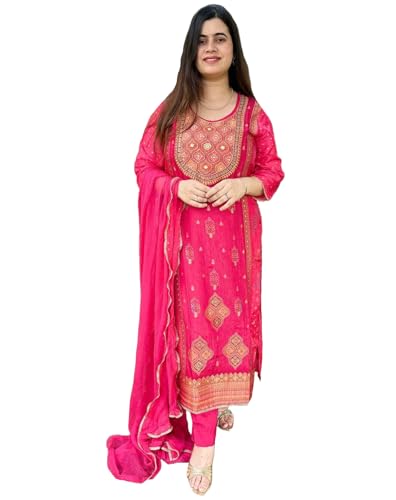 ANNI DESIGNER Womens Rayon Floral Straight Kurta with Pant & Dupatta