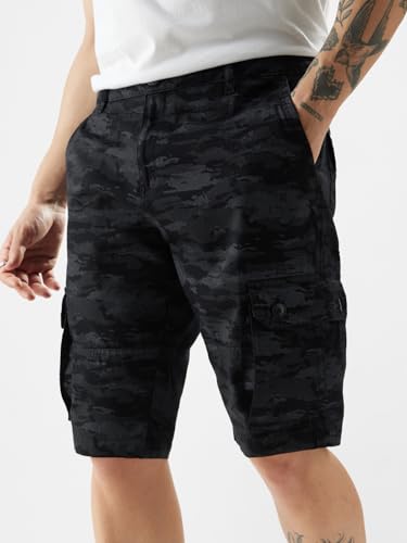 The Souled Store Black Camo Men Regular Fit Cotton Cargo Shorts Sweatshorts MenS Sweat Shorts Athletic Lounge Gym Running Worko