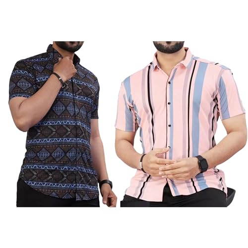 LookMark Mens Trendy Lycra Blend Spread Collar Half Sleeve Printed Shirts - Elevate Your Style with Comfort and Versatility (Pa