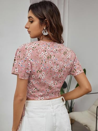 Kotty WomenS Casual Regular Sleeves Printed Pink Top