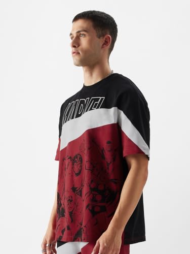 The Souled Store Official Avengers: The Heroes Mens Oversized Fit Half Sleeve Graphic Printed Cotton Multi Color T-Shirts