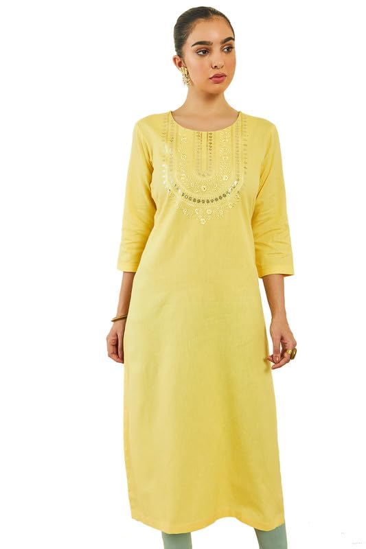 Soch Womens Cotton Flex Floral EmbroideKurta with Sequin Details