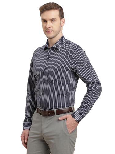Turtle Men 100% Cotton Slim Fit Blue Striped Full Sleeve Formal Shirt