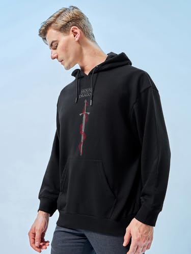 Bewakoof Official House of The Dragon Merchandise Mens Graphic Print Oversized Fit Full Sleeve Fleece Hoodies
