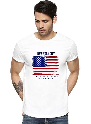ADRO Mens USA American Flag Printed Cotton T-Shirts (RNR-M-NWW-WH_White_XL)