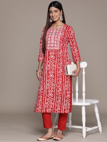 ZIYAA Women Women's Red Poly Rayon Straight Kurta And Pant Set