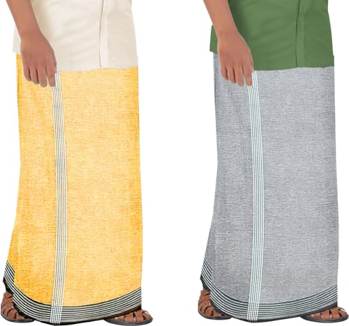 Prakasam Cotton Mens Multi Colour Thalapathi Stripes Border(1.28X2.00Mtrs) Solid Men Dhoti