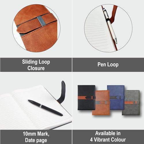 Anupam Posh A5 Ruled Journal Notebook 192 Pages 80Gsm Lined Notebook Leather Textured Pu Cover Sliding Loop Closure With Pen Loo