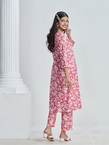 ishin Women's Ethnic Pink Cotton Kurta Sets