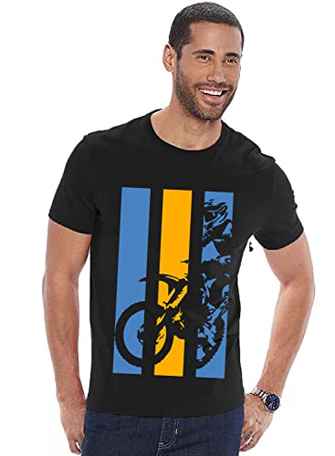 ADRO Mens Bike Rider Printed Cotton T-Shirt (RN22-2-BIK-BL_Black_XL)