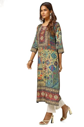 Soch Womens Multicolour Viscose Muslin Ethnic Motifs Kurta with Sequins