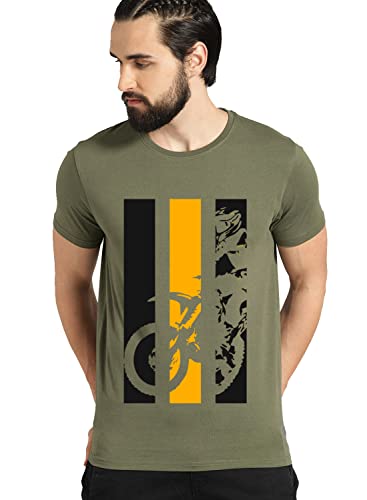ADRO Mens Bike Rider Printed Cotton T-Shirt (RN22-2-BIK-OL_Olive_XL)