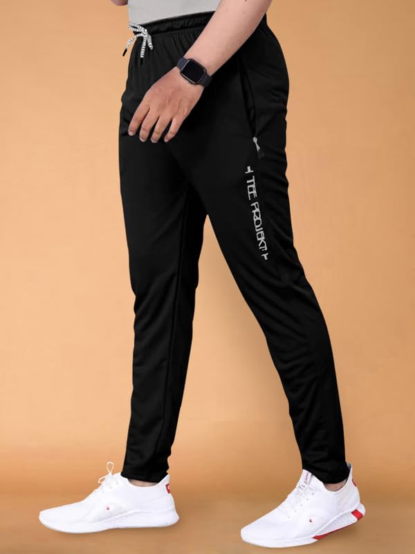Pinkmint Lycra Soild Track Pant for Men & Elastic Jogger Gym Wear, Yoga Wear, Sports, Regular Wear (Pack of 1) Black