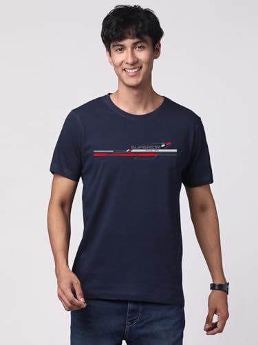 ADRO Men's Graphic Printed 100% Cotton T-Shirt - Regular Fit, Printed T-Shirts for Men (RN24-RAC-NB_Navy)
