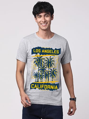 ADRO LA Surfers California Printed T-Shirt for Men - 100% Cotton, Regular Fit, Soft Breathable Fabric. (RN23-M-SRF-GR_Grey)