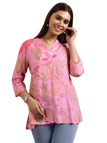 Libas WomenS Silk Blend Printed Regular Tunic Shirt (98192 Pink