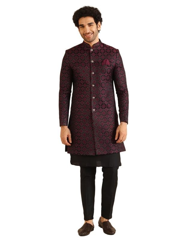 Kisah Sherwani Set For Men Silk Blend Woven Jacquard Indo Western Sherwani With Kurta And Trouser | Designer Ethnic Outfit For
