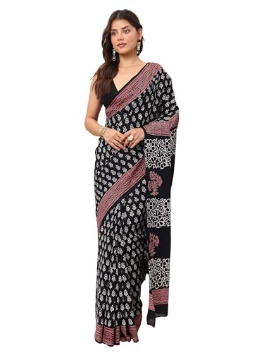 Libas Womens Printed Cotton Saree With Blouse Piece