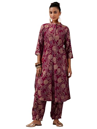 Libas WomenS Printed Co-Ords (27800_Maroon