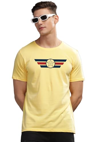ADRO Mens Solid Regular Fit T-Shirt (RN24-CAP-LY_Light Yellow