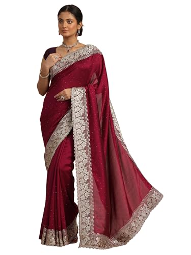 Libas Womens Embellished Silk Blend Saree With Blouse Piece