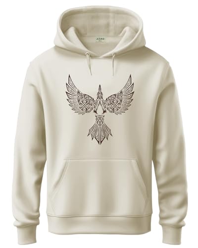 ADRO Mens Cotton Neck Hooded Sweatshirt (H24-BIRD-WS_White Sand