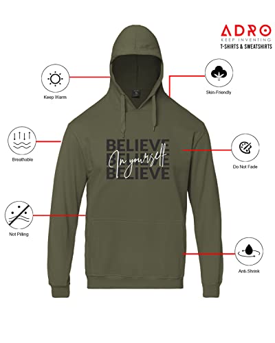ADRO Men's Cotton Neck Hooded Sweatshirt (H22-M-INV-OL_Olive)