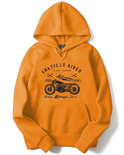 ADRO Mens Cotton Neck Hooded Sweatshirt (H-M-AME-MU_Mustard_XL)
