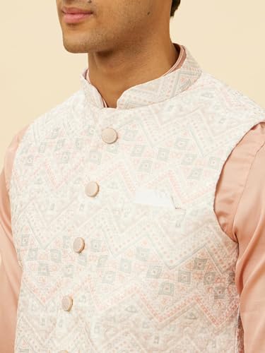 Manyavar Mens White Art Silk Jacket
