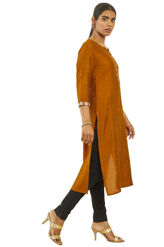 Soch Womens Mustard Silk Blend Straight Kurta With Sequin Details
