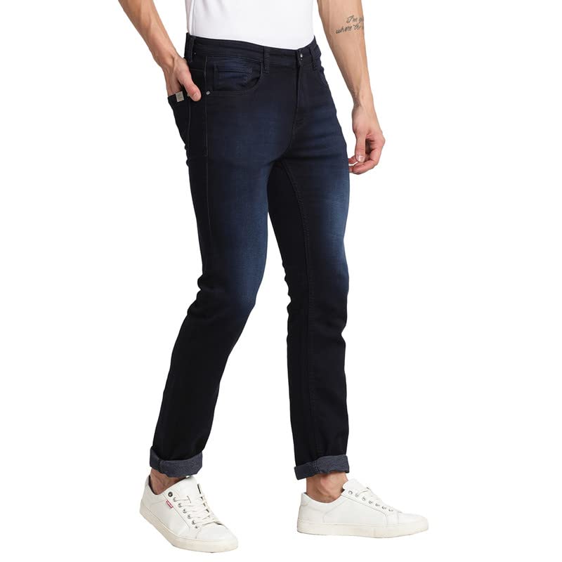 Turtle Men Navy Blue Narrow Fit Solid Jeans