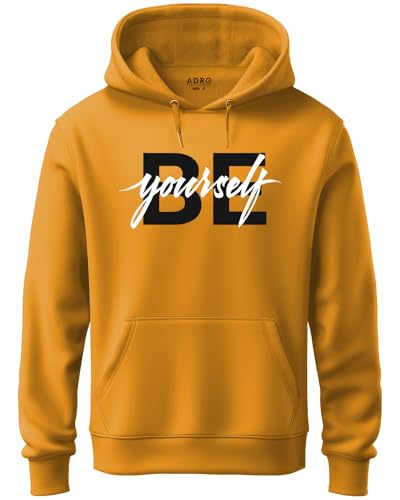 ADRO Mens Cotton Neck Hooded Sweatshirt (H21-M-BYO-MU_Mustard_XL)