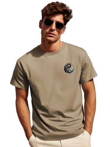 ADRO Men's Solid Regular Fit T-Shirt (RN24-STICK-YONG-BE_Beige