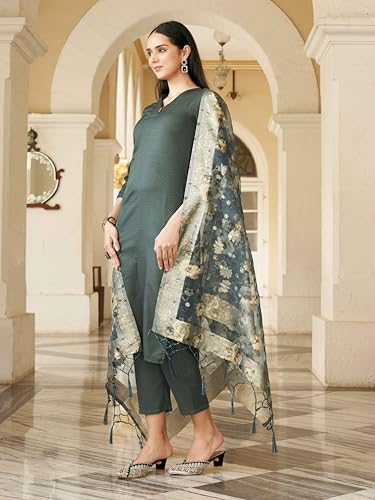 Womanista Women's Poly Silk Straight Kurta with Pant & Dupatta| Kurta And Pants With Printed Dupatta(Kurtaset_1326)