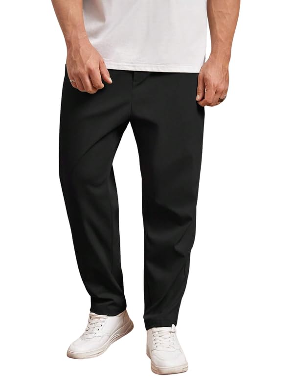 SMOWKLY Mens Poly-Lycra Premium Stretch Waist Dress Pants || Wrinkle Free, 3 Pockets, Tailored Fit, Straight Leg || Golfers St