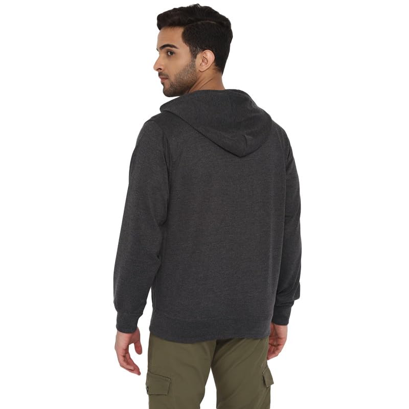 Turtle Men Essential Charcoal Grey Solid Hooded Sweatshirt