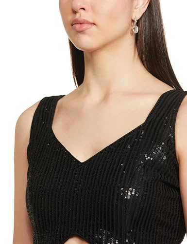 Vihu Fashion Ladies Georgette Saree Blouse, Black, Size 32, Sweetheart Neck, Model VF Sequin-3