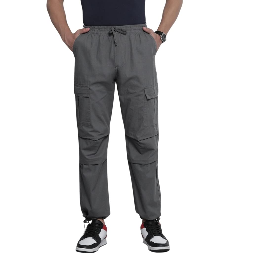 The Indian Garage Co Men Relaxed Fit Solid Mid-Rise Elasticated Cargos Ash Grey