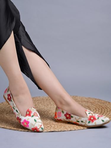 Shoetopai WomenS Multi Ethnic Embroidered Slip-On Belly With Mirror Work Traditional Multicolor Juttis For Casual & Festive Eu