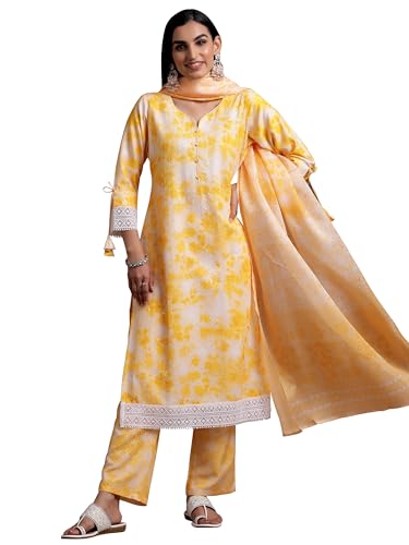 Libas WomenS Cotton Blend Kurta Set (35375_Yellow