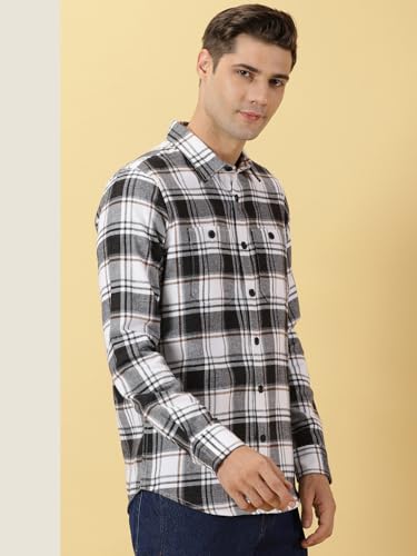Thomas Scott Mens Slim Fit Full Sleeves Tartan Checked Casual Shirt (Black)