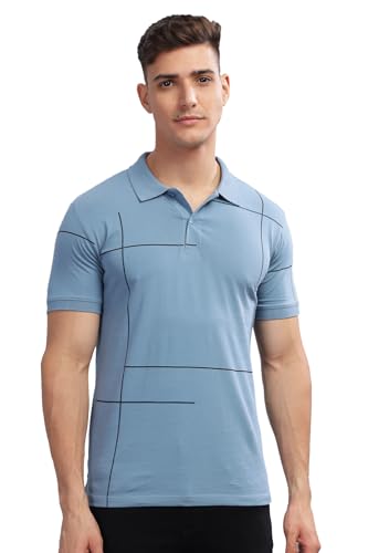 ADRO Mens Solid Regular Fit Polo Shirt (PNOP24-L1-SKSBBL_Shadow Blue